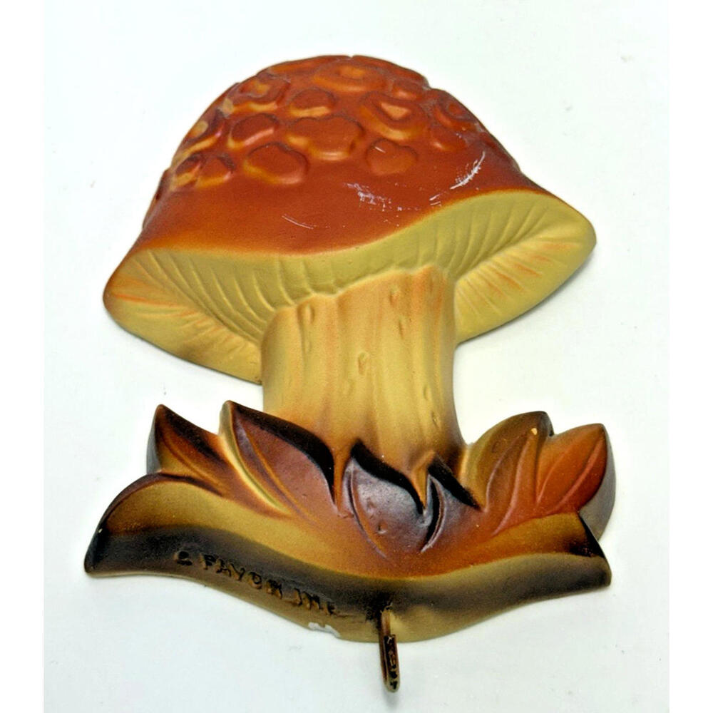 Vtg Mushroom Chalkware w/Hook 70s Wall Kitsch Decor Orange Brown Single - Picture 3 of 13